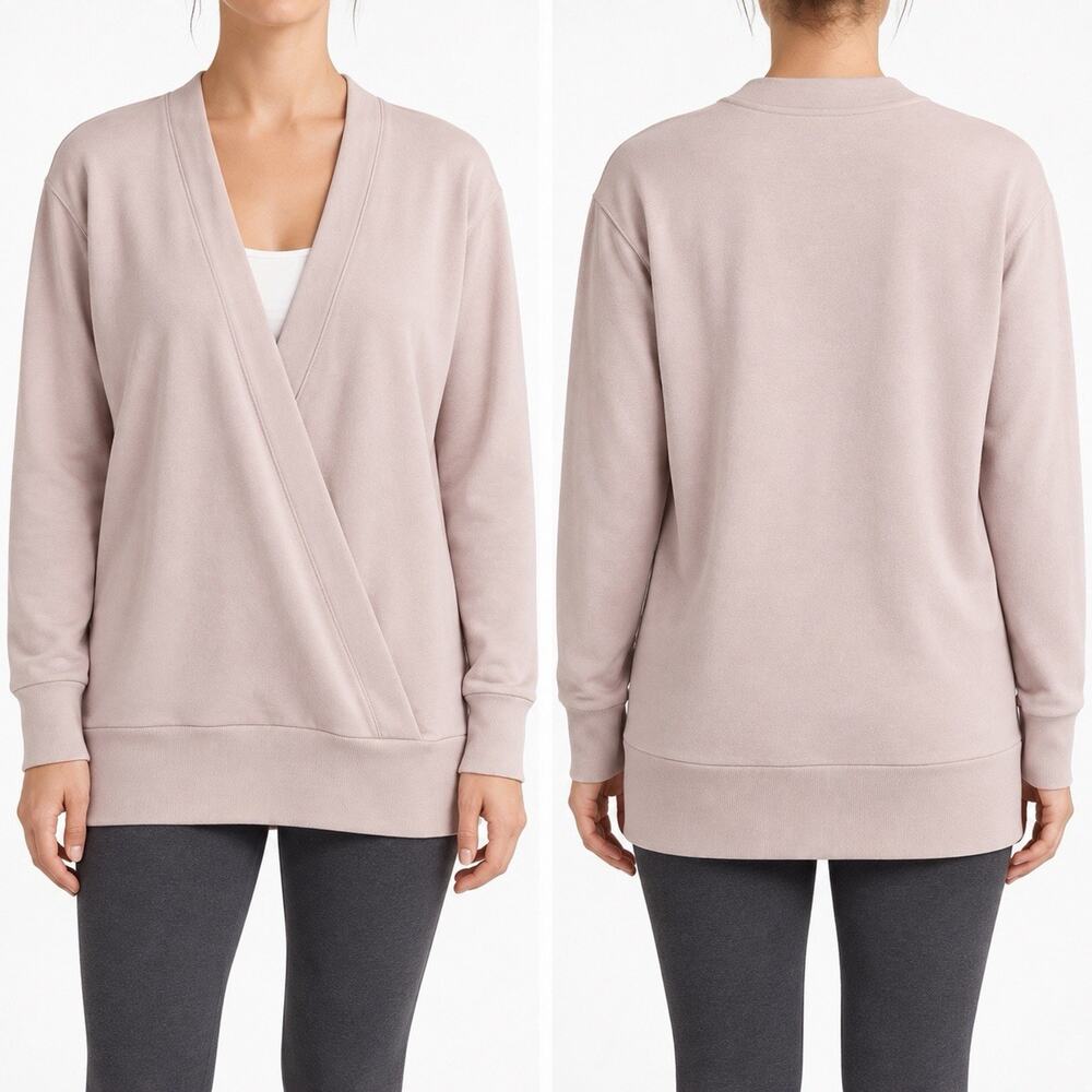 Athleta Purana V-Neck Wrap Sweatshirt Size L Orchid Pink Modal NWT